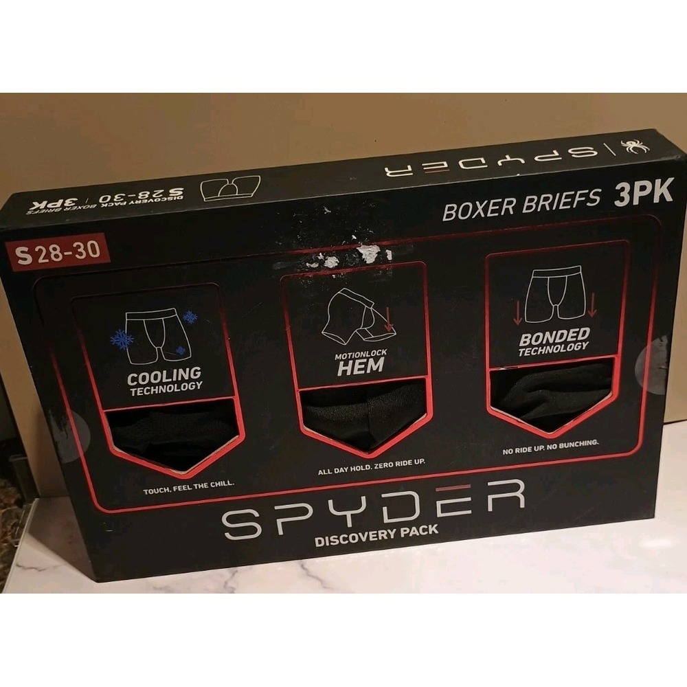 NEW Spyder Men's Discovery Pack Performance Boxer Briefs 3PK Black Small $90